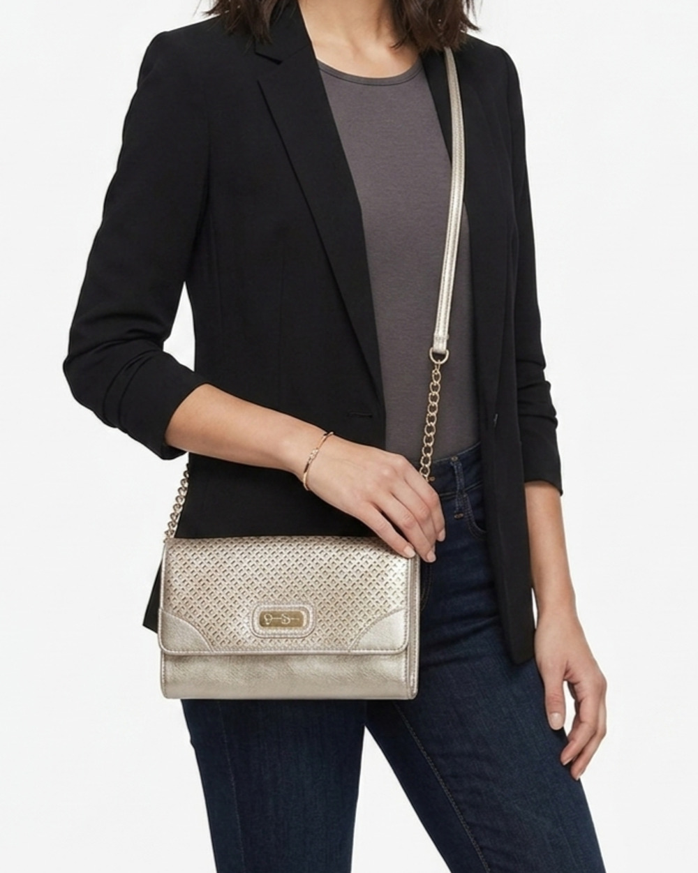 Jessica Simpson Metallic Gold Crossbody Clutch Chain Strap Evening Bag Y2K Party